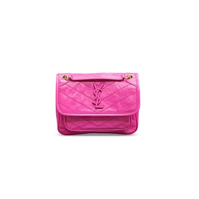 YSL NIKI BABY CHAIN BAG IN CRINKLED VINTAGE LEATHER 633160 (21*16*7.5cm)